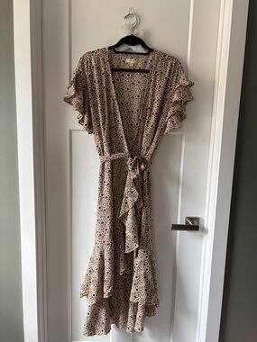 Floral Wrap Midi Dress in with Ruffle Sleeves WORN ONCE